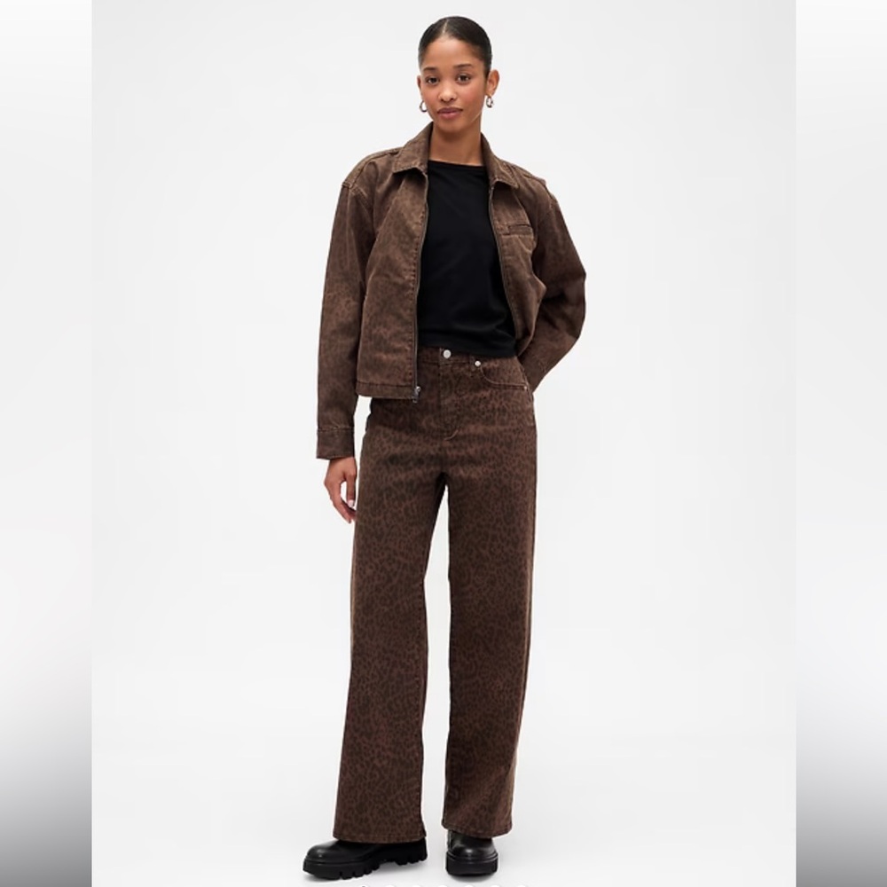NWT GAP DENIM ($109.99) Leopard Print High Rise Wide Leg Pant 8